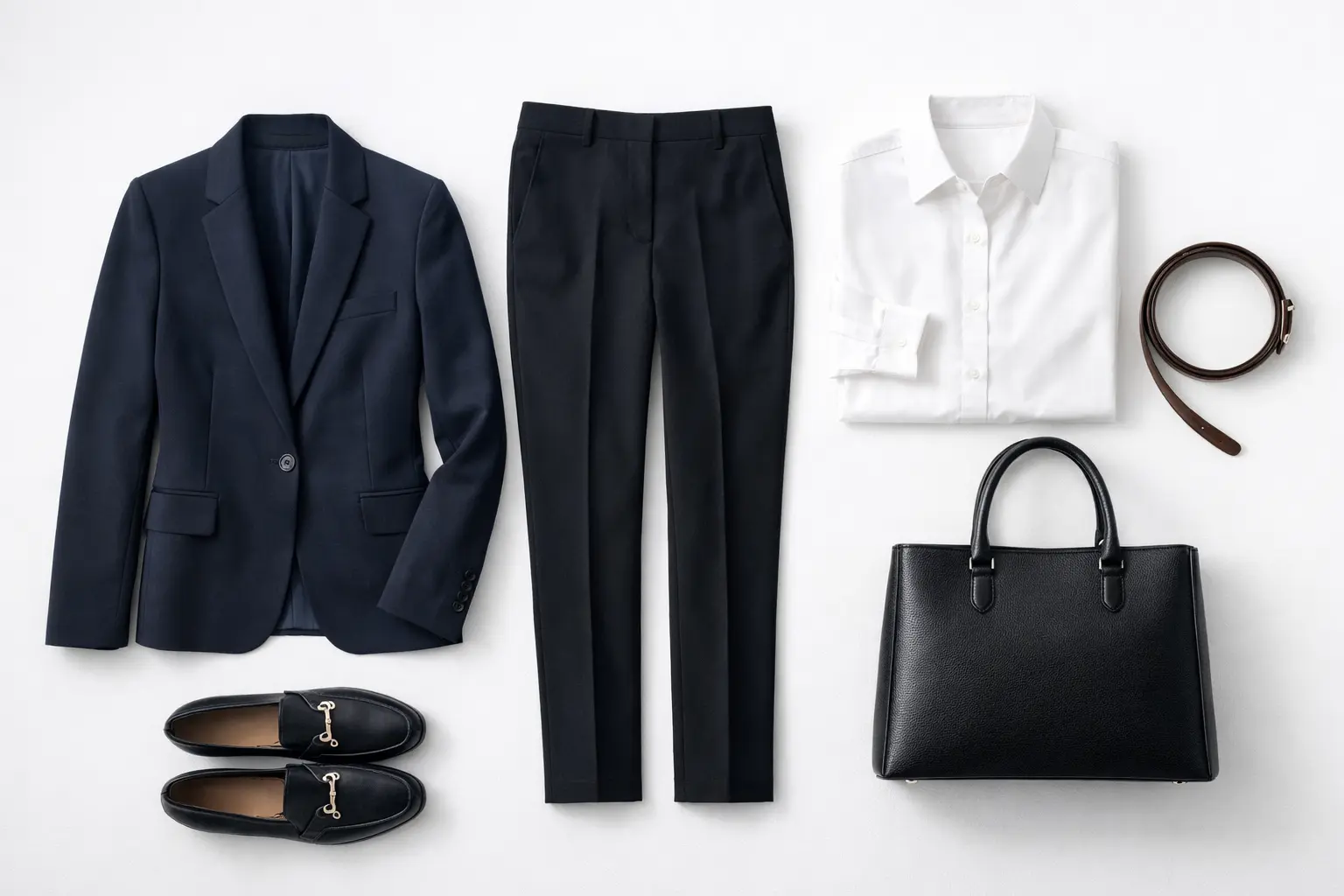 mix and match office wear capsule wardrobe essentials on a white background