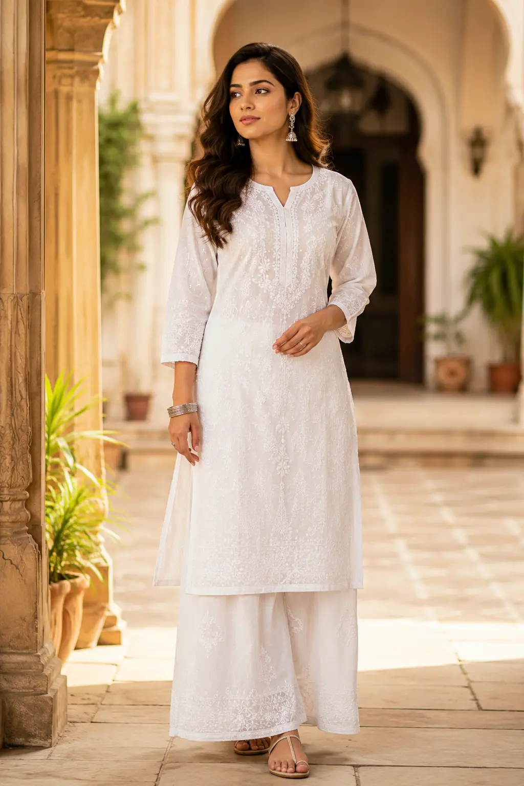 Elegant white Chikankari embroidered kurti for women with detailed handcrafted embroidery