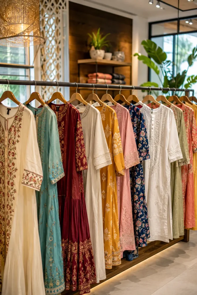 Best kurti designs for women in 2026 displayed in a modern fashion boutique
